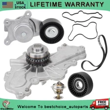 Water Pump & Belt Tensioner Pulley Thermostat Kit For Ford Lincoln 3.5L 3.7L V6