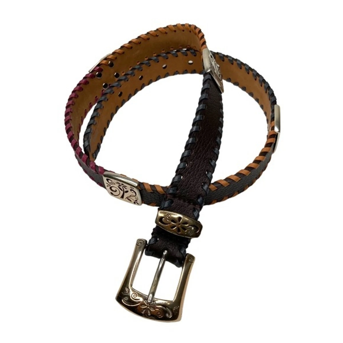 Vintage Brighton Brown With Flowers Embroidery Leather Belt Size M 30 Brighton Brown Floral Belts for Women for sale | eBay main image 2
