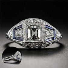 Silver Engagement Sapphire 45087 925 Rings White Topaz Wedding Artificial