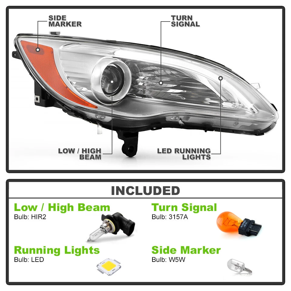 Chrome Projector w/ LED DRL Headlight For 2011-2014 Chrysler 200 Passenger Right Foto 2 de 4
