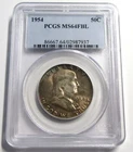 1954 Franklin Half Dollar 90% Silver Golden Toned PCGS MS-64 FBL This Exact Coin
