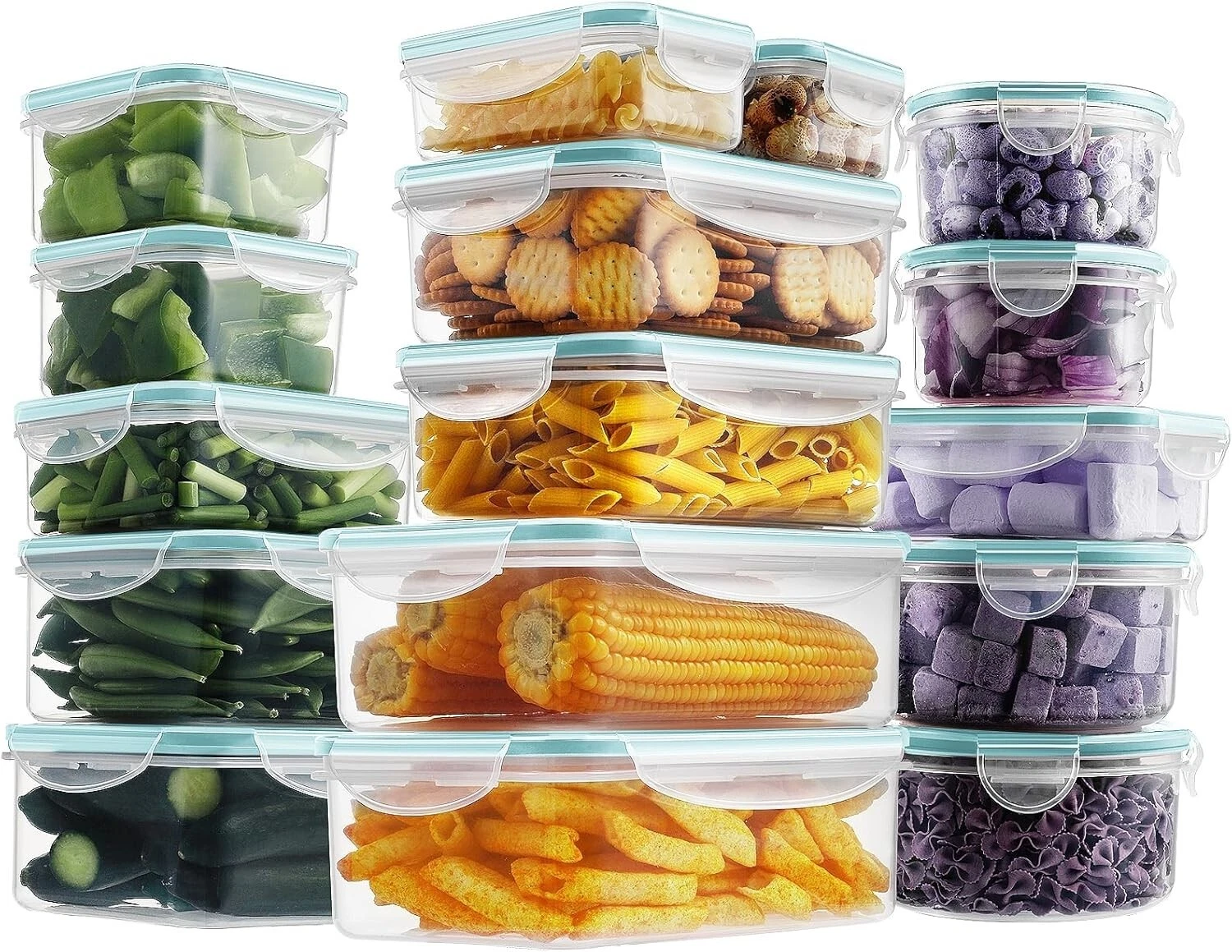 HOMBERKING 32 Pieces Food Storage Containers Set with Snap Lids (16 Lids + 16 Co