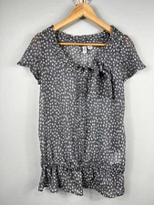 ESPRIT DE CORP Urban Casual Small Gray Polka Dot Blouse Sheer