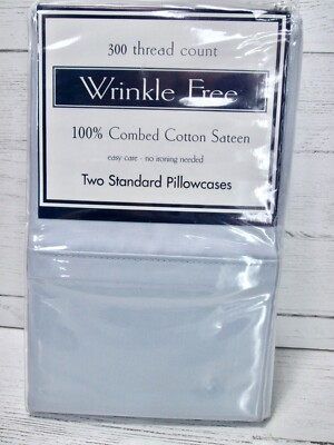 Bed Bath Beyond Light Blue Wrinkle Free Cotton Sateen Standard Pillowcase Set