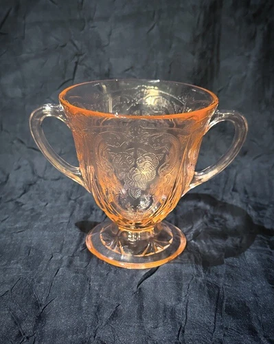 1934 Hazel Atlas Pink Depression Royal Lace Open Handled Sugar Bowl Vintage Rare