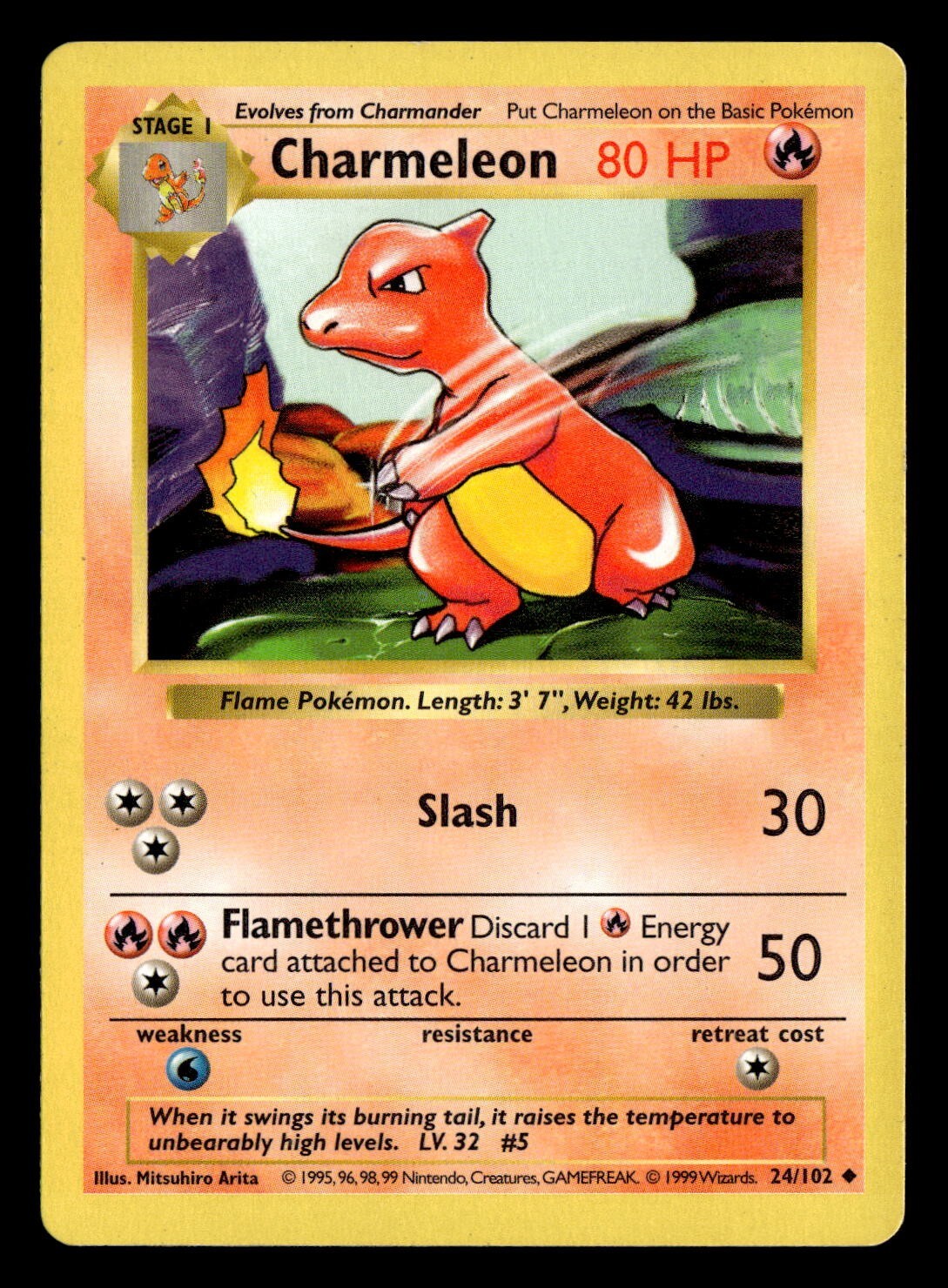 1999 Pokémon Base Set Shadowless CHARMELEON 24/102 LP