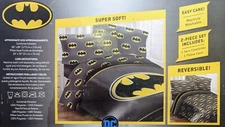 DC Comics Batman Emblem 2 Piece Reversible Twin Size Comforter Set - Gray/Black