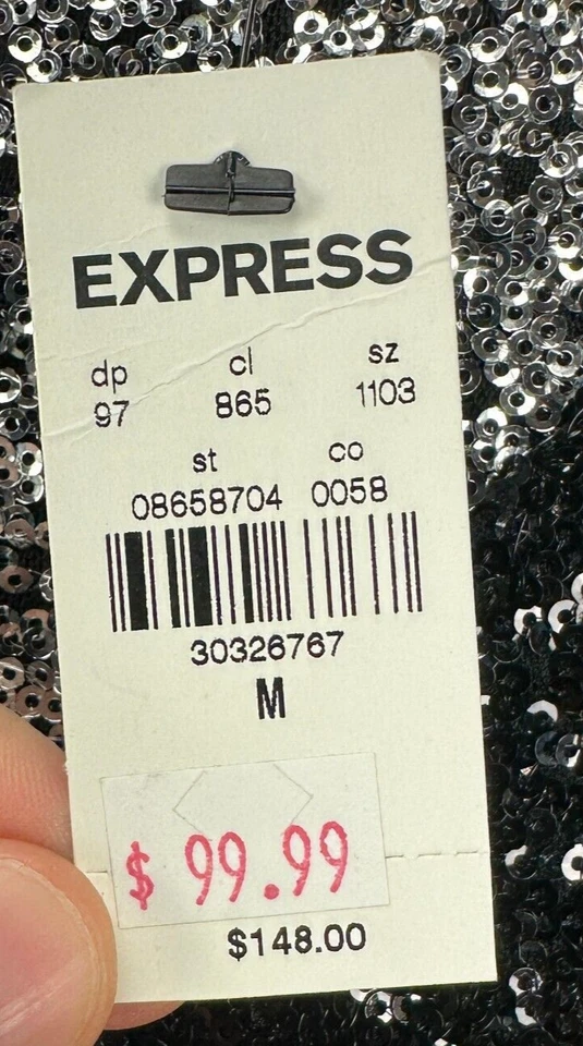 Express 衬衫女式中号银色黑色拼色亮片紧身衣裤女士新品 — 第 2/4 张图片