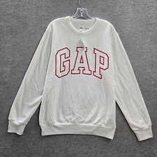 GAP Men Sweatshirt Medium White Logo Crew Neck Long Sleeve Pullover Cotton READ