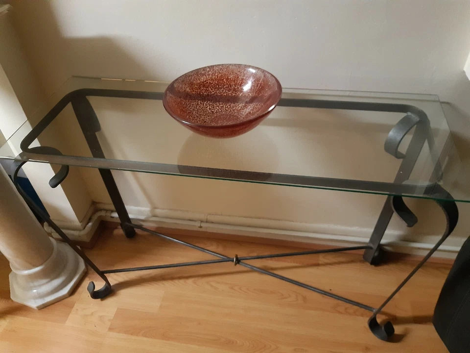 Vintage Quality Decorative Scroll Hand Made Black Iron Glass Top Table BENDIGO - image 2 of 4