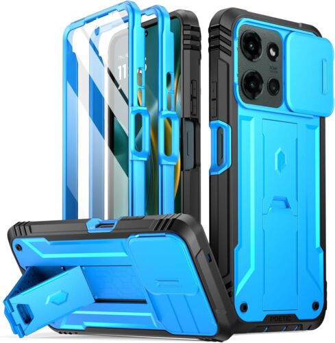 Funda Poética para Moto G 5G 2025 a prueba de golpes con cubierta de cámara deslizante azul - Imagen 3 de 8