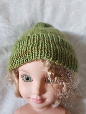 100 wool Handmade knit Green baby / doll Hat