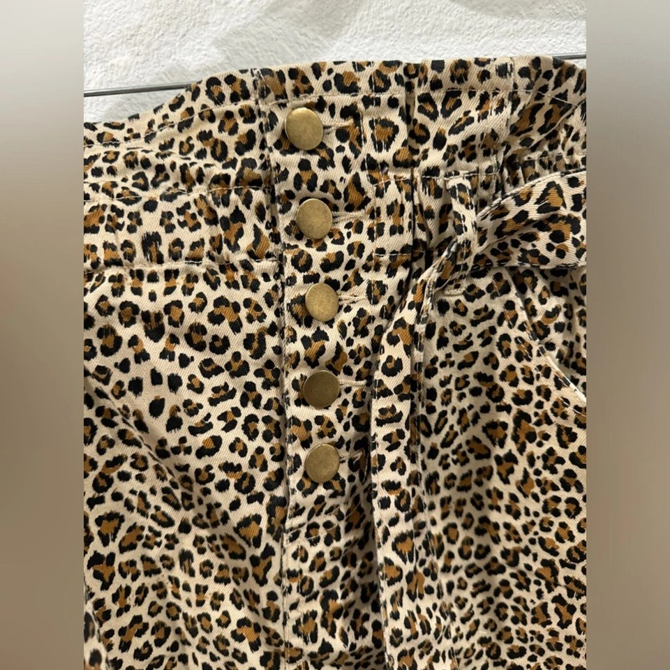 Entro Leopard Animal Print Paperbag High Waist Button Front Tie Shorts Size S - Изображение 3 из 4
