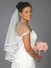 Veil Wedding 2T On Comb - Bridal Lace White Satin Edge - Brand New from UK