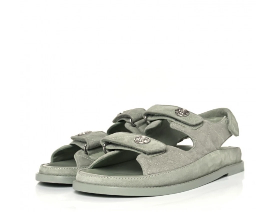 Chanel - Authenticated Dad Sandals Sandal - Suede Grey Plain for Women, Very Good Condition