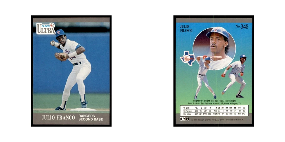 Julio Franco 1991 Fleer Ultra #348 Baseball Cards Baseball Card NM - Image 3 of 3