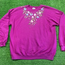 Vintage 80's Hanes Flower Blank Sweatshirt Purple Sz XL Made in USA Hand Painted