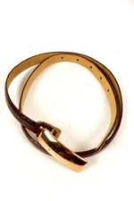 TALBOTS women’s brown leather narrow belt Sz M croc embossed