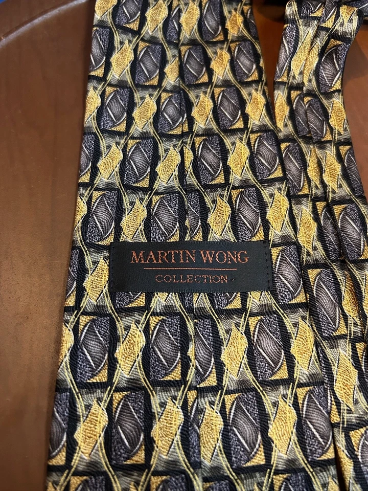 Martin Wong Collection Blue & Yellow Men's 100% Silk Tie Geometric Necktie - Image 3 of 4