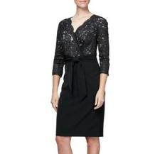 ALEX EVENINGS 14 Black Lace Sheath Dress NWT 189