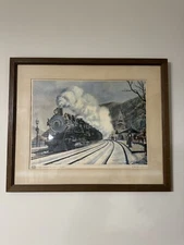 Vintage RAILROAD PRINT Howard Fogg STEAM LOCOMOTIVE Stoops Ferry PA XMAS MAIL