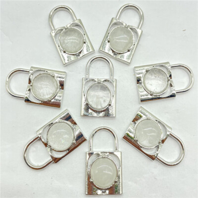 10pcs Natural White Crystal Stone Lock Pendants Prism Magic Reiki Healing Amulet