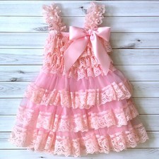 NEW Baby Girls 3-9 mo Pink Lace Dress, Country Flower Girl Dress, Rustic Wedding