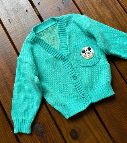 Walt Disney 1986 Mothercare 90 cm baby little girls green mickey vintage sweater - Picture 2 of 10