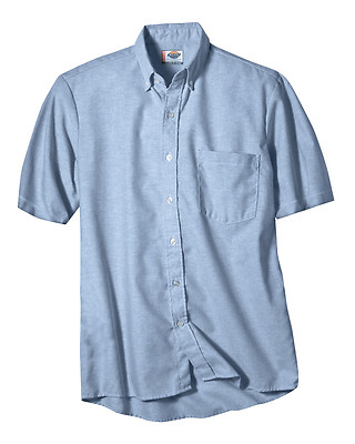 Dickies Mens Blue Oxford Shirt oupwk2-B Button Down Short Sleeves 14.5  to 19.5