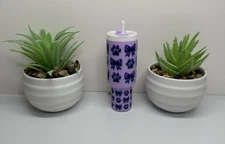 Mini "Stanley Style" Tumbler Keychain Chapstick Holder Bow & Paws - Pets - Dogs