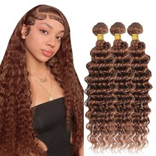  30 Brown human hair deep wave bundles 18 20 22 inch 3 bundle set