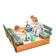 Bancos con tapa de arenero de madera Badger Basket - Caja de arena grande para exteriores hecha para niños