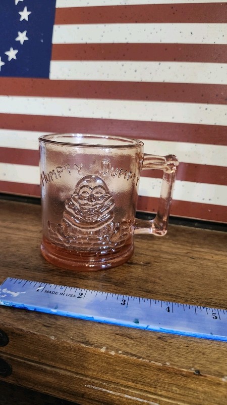 Vintage Humpty Dumpty Tom Tom Childrens Pink Depression Glass Handled Mug