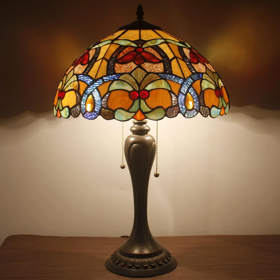 Lámpara de mesa Tiffany naranja vitral lámpara de noche 16X16X24 pulgadas escritorio rea... Foto 2 de 4