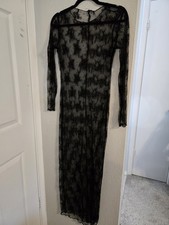 Sheer Black Lace Maxi Slip Long Dress Sz Medium