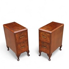 Vintage Art Deco Pair Of Burr Walnut  Bedside Chests