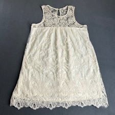 Altar'd State Dress Womens L Cream Lace Overlay Boho Mini Scalloped Sleeveless