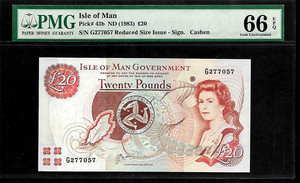 Isle of Man 20 Pounds 1983 PMG 66 EPQ UNC Pick#43b Queen Elizabeth II