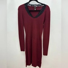 D&G by Dolce&Gabbana Burgundy Long Sleeve Dress with Black Lace
