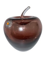 Blenko Art Glass Apple Paperweight Amethyst Purple Hand Blown w Sticker #882 Vtg