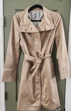MK MICHEL KLEIN Womens Belted Lined Trench Coat Tan Size 40 Mid Length