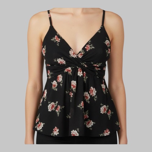 Babydoll Express Y2K Semi Transparente Negro Floral Top Torcido Frontal Coqueta Hada M - Imagen 1 de 11