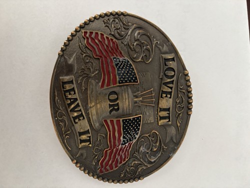 "Love It or Leave It" Large Belt Buckle 4.25" US Flag USA Liberty Bell America - Picture 2 of 4