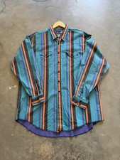 Vintage 90s Wrangler Brushpopper Shirt 19x37 Tall USA Multicolor Stripe Western