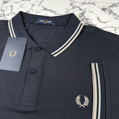 FRED PERRY ネイビー ポロシャツ XL FRED PERRY Mens Navy Blue Twin Tipped Polo Shirt SIZE XL M3600 V24