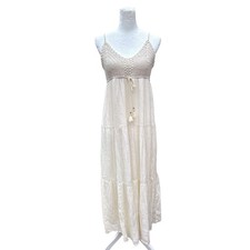 American Eagle Outfitters Cream Crochet Tiered Tea Length Dress Medium Boho