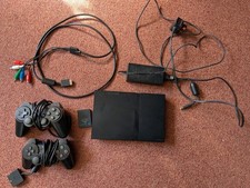 Sony PlayStation 2 Slim Black Game Console with Memory Card and 2x Controllers