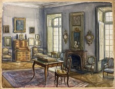 STRASBOURG Gde Aquarelle 51x66 Palais Rohan Signé Olga KOROVINE Comte de Paris