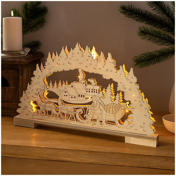 Led Holz Weihnachtsdeko Mit Wintermotiv Batteriebetrieben Schwibbogen-image