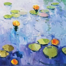 16x16" Water Lilies Pond  Art PRINT Painting By Jose Trujillo Home Decor